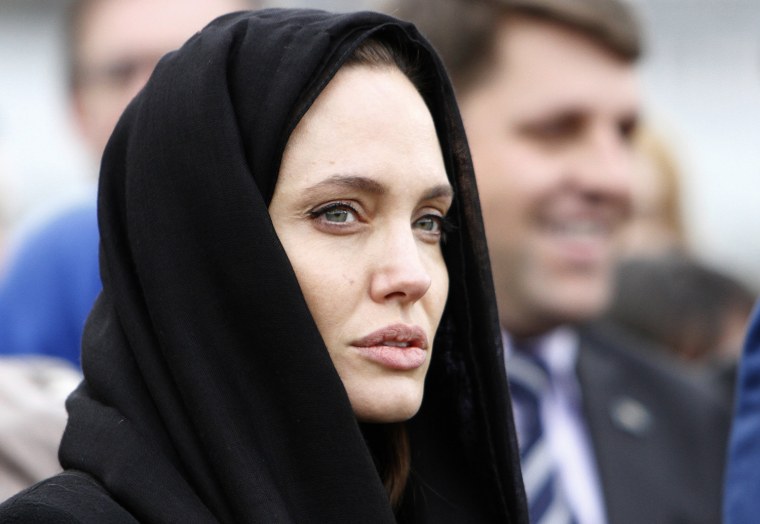Image: Angelina Jolie visits a memorial to the Srebrenica massacre in Bosnia.